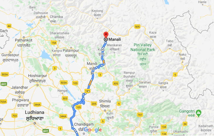 Delhi to Manali Route-1