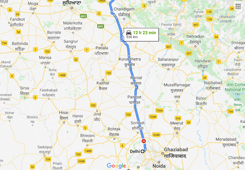 Delhi to Manali Route
